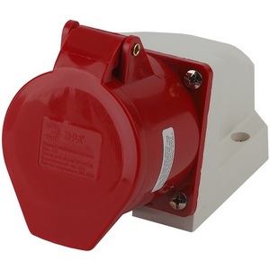Изображение товара Розетка с заземлением и защитной крышкой (красный) ЭРА R(OUT)-32-3P-PE-N-IP44