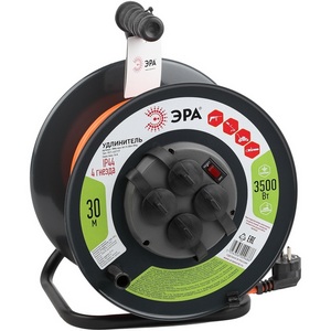 Изображение товара Удлинитель 4-х местный с заземлением 30 метров на металлической катушке ЭРА RMx-4es-3x1.5-30m-IP44