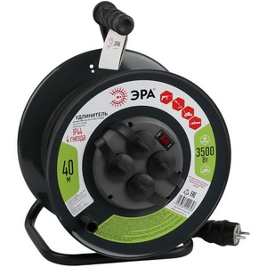 Изображение товара Удлинитель 4-х местный с заземлением 40 метров на металлической катушке ЭРА RMx-4es-3x1.5-40m-IP44(KG)
