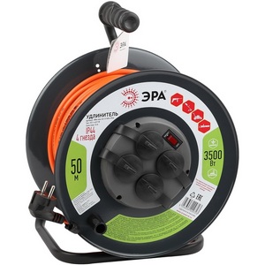 Изображение товара Удлинитель 4-х местный с заземлением 50 метров на металлической катушке ЭРА RMx-4es-3x1.5-50m-IP44