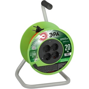 Изображение товара Удлинитель 4-х местный без заземления 20 метров на пластиковой катушке ЭРА RP-4-2x1.0-20m