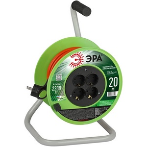 Изображение товара Удлинитель 4-х местный с заземлением 20 метров на пластиковой катушке ЭРА RP-4e-3х1.0-20m