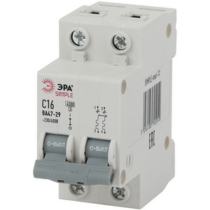 Изображение товара Автоматический выключатель 2P 16A C 4,5кА ЭРА SIMPLE-mod-12