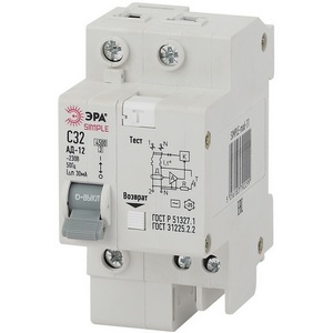 Изображение товара Автоматический выключатель дифференциального тока 1P+N 32А 30мА ЭРА АД-12 SIMPLE-mod-32