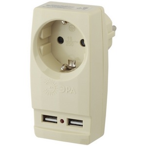 Изображение товара Разветвитель на одно гнездо с заземлением и 2xUSB ЭРА SP-1e-USB-I