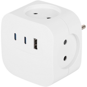 Изображение товара Разветвитель на 4 гнезда без заземления со шторками с 3xUSB Type A+С (белый) ЭРА SP-4-3USBAC-W