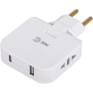 Изображение товара Разветвитель поворотный на 2 гнезда с USB Type A+С ЭРА SPF-2-FL-USBC