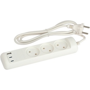 Изображение товара Удлинитель 3-х местный + USB Type A + 2xUSB Type С 1,5м ЭРА U-3-1,5m-USB-W