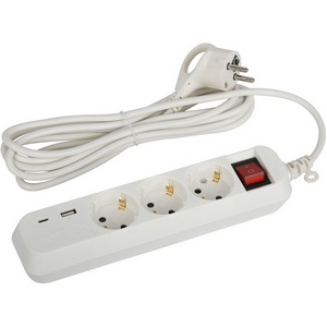 Изображение товара Удлинитель 3-х местный с заземлением 3 метра с USB Type A+С ЭРА UB-3es-3m-USB