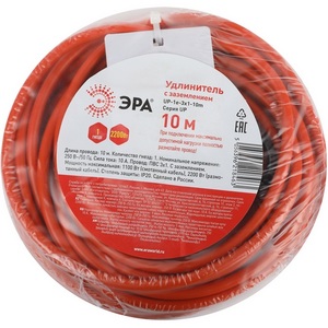 Изображение товара Удлинитель одноместный с заземлением 10м ЭРА UPx-1e-3x1-10m