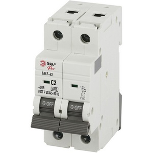 Изображение товара Автоматический выключатель 2P 2A C 6кА ЭРА VA63-2P02C6