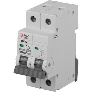 Изображение товара Автоматический выключатель 2P 25A D 4,5кА ЭРА VA63-2P25D4.5