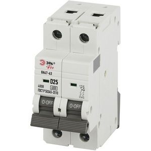 Изображение товара Автоматический выключатель 2P 25A D 6кА ЭРА VA63-2P25D6