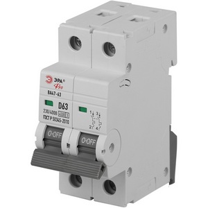 Изображение товара Автоматический выключатель 2P 63A D 4,5кА ЭРА VA63-2P63D4.5
