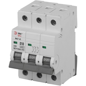 Изображение товара Автоматический выключатель 3P 10A D 4,5кА ЭРА VA63-3P10D4.5