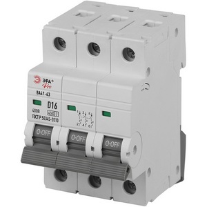 Изображение товара Автоматический выключатель 3P 16A D 4,5кА ЭРА VA63-3P16D4.5