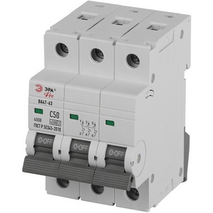 Изображение товара Автоматический выключатель 3P 50A C 4,5кА ЭРА VA63-3P50C4.5