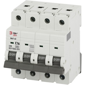 Изображение товара Автоматический выключатель 4P 16A C 6кА ЭРА VA63-4P16C6