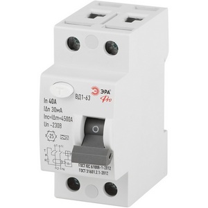Изображение товара Устройство защитного отключения 2P 40А 30мА тип А ЭРА VD12EM40A30