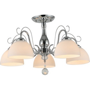 Изображение товара Потолочная люстра на штанге Escada Essay 5x40Вт E27, металл/стекло/хрусталь, хром, белый матовый плафон