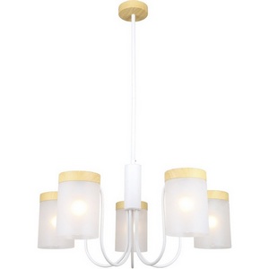 Изображение товара Люстра потолочная с плафонами вниз на штанге Escada Harmony 5x40Вт E14, металл/стекло, белый/дерево, матовый плафон