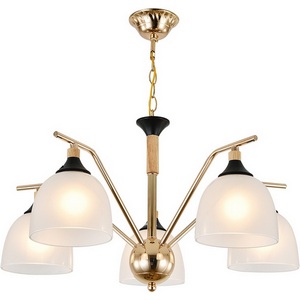 Изображение товара Подвесная люстра Escada Actinidia 2123/5P 5x40Вт E27, металл/стекло, черный/дерево, белый матовый плафон