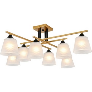 Изображение товара Потолочная люстра на штанге Escada Deutzia 2128/8P 8x40Вт E27, металл/стекло, шампань, белый матовый плафон