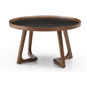 Изображение товара Стол журнальный ESF CT6082 (D80) черная керамика/орех/Керамика, Массив дерева (круглая столешница)