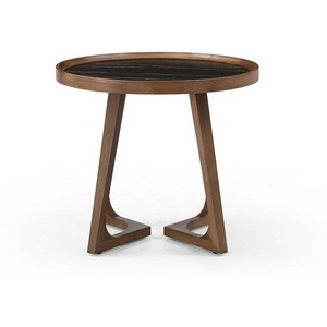 Изображение товара Стол журнальный ESF CT3059 (D60) черная керамика/орех/Керамика, Массив дерева (круглая столешница)