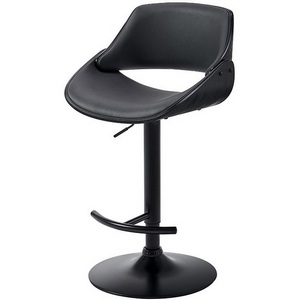 Изображение товара Стул с подставкой для ног черный барный ESF JY1995 серый PU/черный/черный/экокожа,Шпон ореха,металл