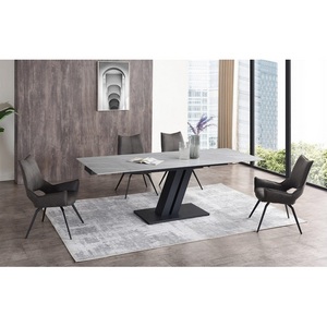 Изображение товара Стол с боковыми вставками на 8 персон серая керамика/черный, шт ESF DT9115CL(160) (прямоугольная столешница)