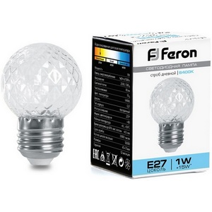 Изображение товара Лампа-строб Feron 38220 LB-377 Шарик прозрачный E27 1W 6400K