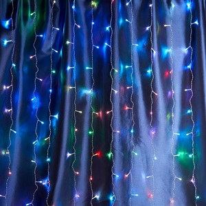 Изображение товара Гирлянда светодиодная led многоцветная Feron 48172 CL18 занавес 1,5*1,5м + 3м мультиколор плавная смена цветов, c питанием от сети, прозрачный шнур
