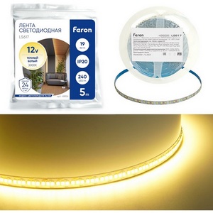 Изображение товара Светодиодная LED лента 240SMD(2835)/м 19Вт/м 12V 3000К Feron LS617 48826