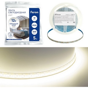 Изображение товара Светодиодная LED лента 240SMD(2835)/м 19Вт/м 12V 4000К Feron LS617 48827