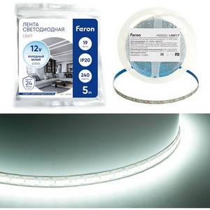 Изображение товара Светодиодная LED лента 240SMD(2835)/м 19Вт/м 12V 6500К Feron LS617 48828