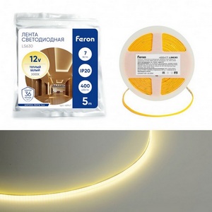 Изображение товара Светодиодная COB лента 400SMD(2110) 7Вт/м 12V 3000K Feron LS630 48947
