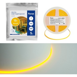 Изображение товара Светодиодная COB лента 400SMD(2110)/ 7Вт/м 12V желтый Feron LS630 48950