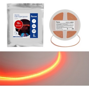 Изображение товара Светодиодная COB лента 400SMD(2110)/ 7Вт/м 12V красный Feron LS630 48952