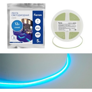 Изображение товара Светодиодная COB лента 400SMD(2110)/ 7Вт/м 12V синий Feron LS630 48953