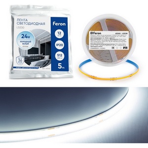 Изображение товара Светодиодная COB лента 512SMD(2110)/м 12Вт/м 24V 6500К Feron LS530 48968