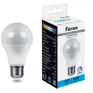 Изображение товара Лампа светодиодная A60 шар диммируемая 12W 230V E27 6400К Feron LB-931 51054