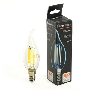 Изображение товара Лампа светодиодная филамент C35T свеча на ветру 6W 175-265V E14 6400К Feron LB-1216 51264