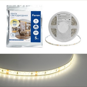 Изображение товара Светодиодная LED лента 120SMD(2835)/м 11Вт/м 24V 3000К IP65 Feron LS511 51634