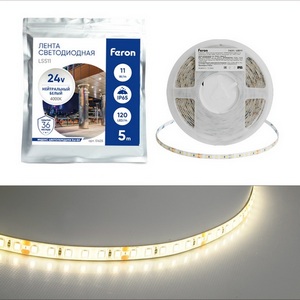 Изображение товара Светодиодная LED лента 120SMD(2835)/м 11Вт/м 24V 4000К IP65 Feron LS511 51635