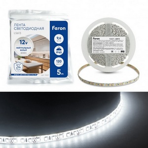 Изображение товара Светодиодная LED лента 120SMD(2835)/m 9.6W/m 12V 5m 4000К Feron LS613 51637 Изображение товара Светодиодная LED лента 120SMD(2835)/m 9.6W/m 12V 5m 4000К Feron LS613 51637