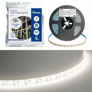 Изображение товара Светодиодная LED лента 180SMD(2835)/m 17W/m 12V 4000К IP65 Feron LS626 51639