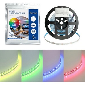 Изображение товара Светодиодная LED лента 120SMD(3535)/м 11Вт/м 24V RGB IP20 Feron LS501 51823