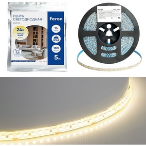 Изображение товара Светодиодная LED лента 180SMD(2835)/м 16Вт/м 24V 3000К IP65 Feron LS512 51825