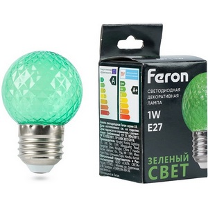 Изображение товара Лампа светодиодная Feron LB-385 52163 шарик зеленый прозрачный E27 1W 230V